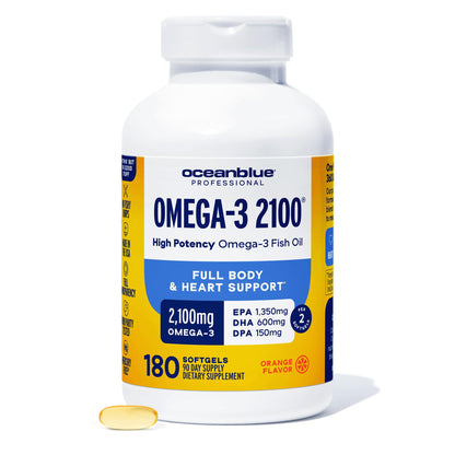 Oceanblue Professional Omega-3 2100 – 180 ct – Triple Strength Burpless Fish Oil Supplement with High-Potency EPA, DHA, DPA Oceanblue