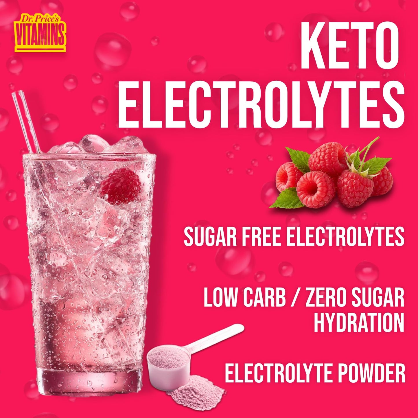 Dr. Price’s Electrolytes Powder Bulk – Raspberry, 90 Servings | Sugar Free Hydration Drink Mix with 72+ Trace Minerals, Manganese | Keto Electrolytes Dr. Price's Vitamins