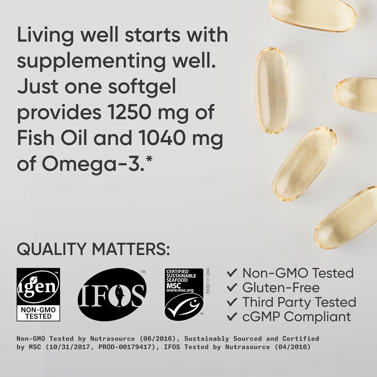 Sports Research® Omega-3 Fish Oil 1250mg from Wild Alaska Pollock, 90 Count | Always Fresh Never Fishy | 690mg EPA 260mg DHA per Softgel · Heart & Brain Health* · MSC Certified Sustainable - 90 Servings Gsupps Australia