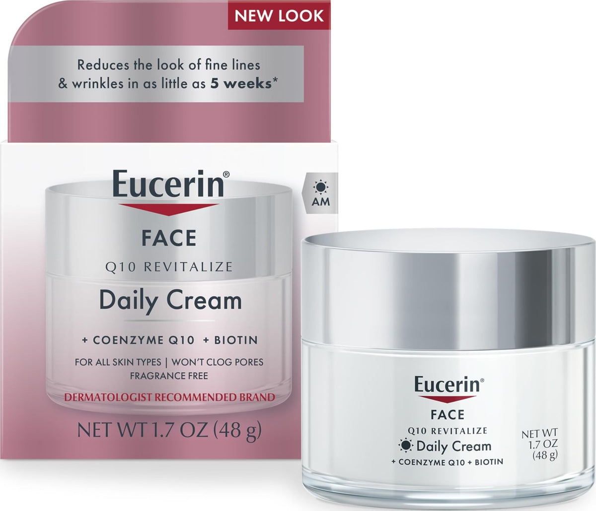 Eucerin Q10 Anti-Wrinkle Face Cream, Unscented Face Cream for Sensitive Skin, 1.7 Oz Jar Eucerin