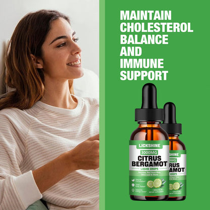 lickshine 2 Pack 3000mg Citrus Bergamot Liquid Drops - High Absorption - Cholesterol Lowering Supplement for Immune Support Anti-Aging, lickshine
