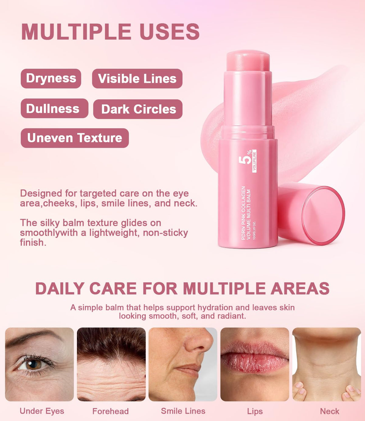 PDRN Pink Collagen Volume Multi Balm Stick, Volufiline Stick 0.35 oz /1Pack Vult
