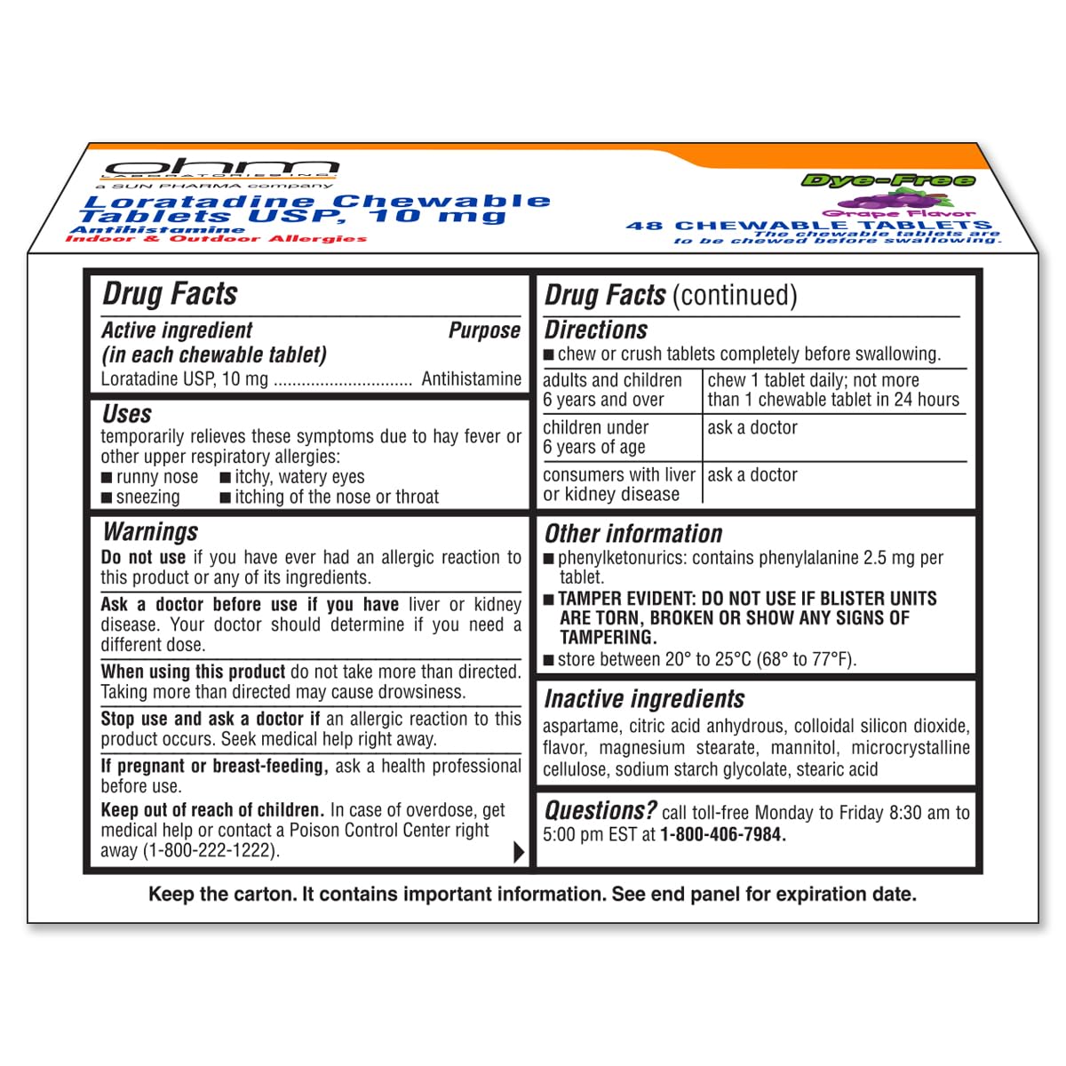 Ohm Loratadine 10mg, Chewable Tablets, Non-Drowsy Antihistamine for Indoor & Outdoor Allergies | Grape Flavor, Dye-Free, Allergy Relief (Large, 48, Count) Ohm buy australia supplements
