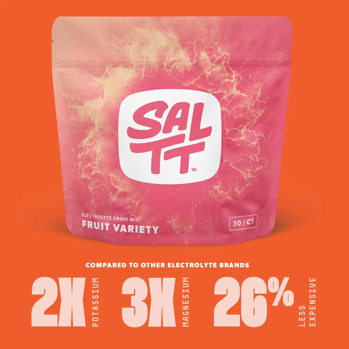 SALTT Electrolytes Powder Packets, Fruit Variety Pack (30 Packets) - Magnesium, Potassium, Sodium, Trace Minerals - Vegan, Sugar Free, Gluten Free - Travel Essentials - Made in USA Keto Chow