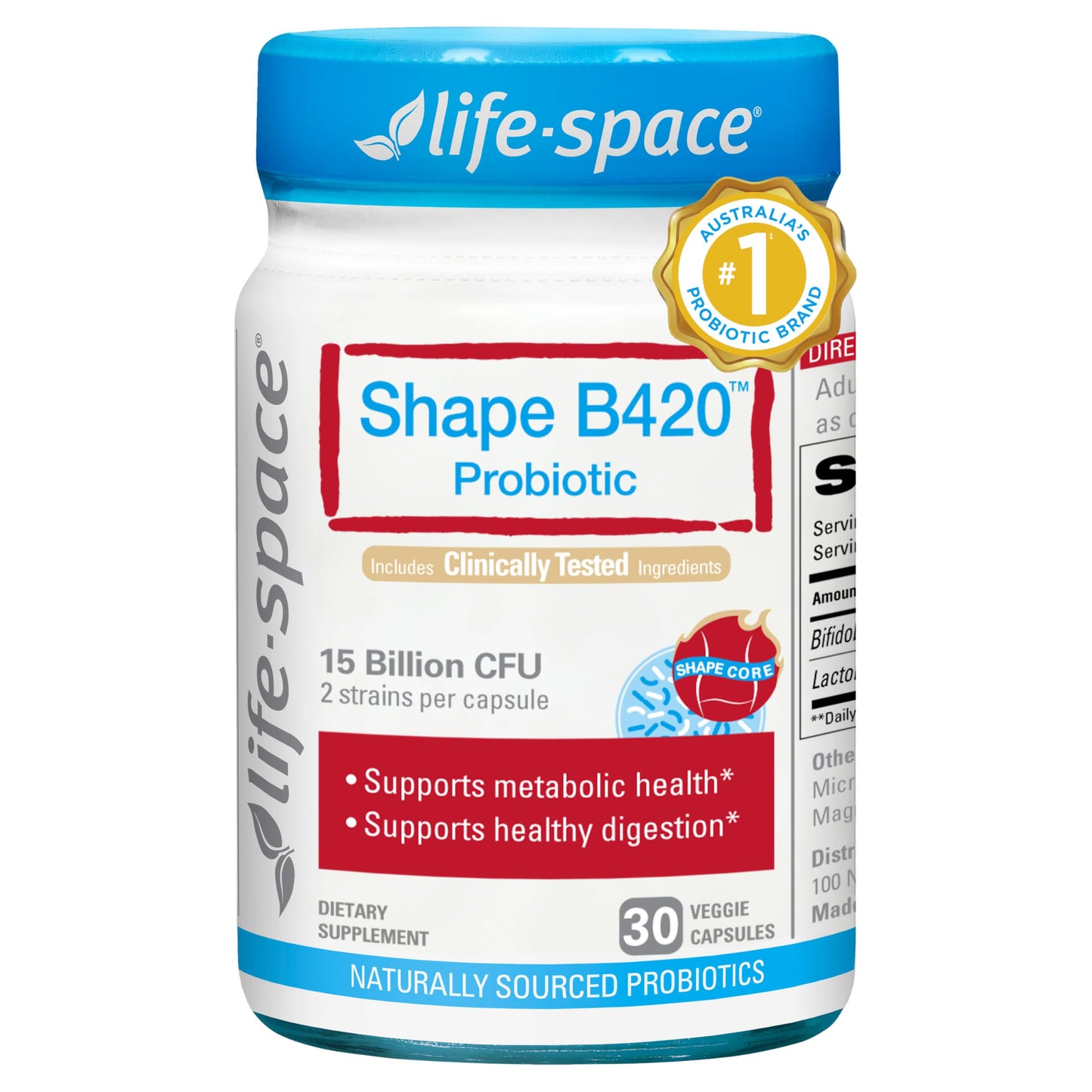 Life-Space Shape B420 Probiotics for Shape Better, Boost, Clinically Backed Metabolism Support, Prebiotic + Probiotics for Women and Men Life-Space