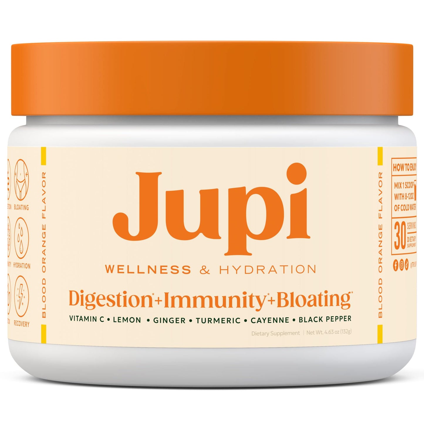 Jupi Hydration & Wellness Powder – Turmeric & Ginger shots, Vitamin C Supplement for Energy, Immune Support & Digestive Health – Vegan, Gluten-Free Drink Mix Jupi