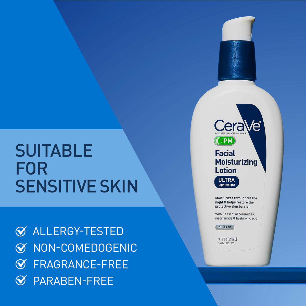 CeraVe PM Facial Moisturizing Lotion, Skin Care for Dry Skin, Oil-Free, 3oz CeraVe