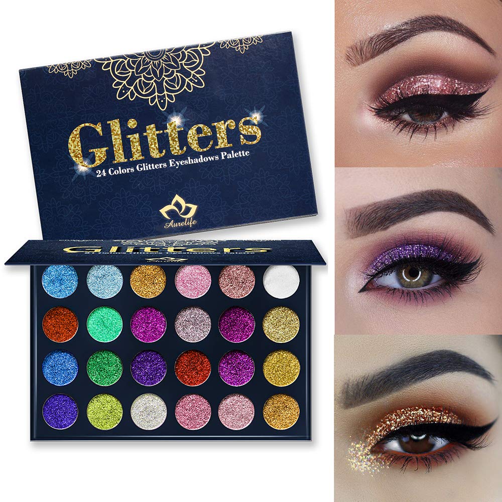 Aolailiya 24 Color Pressed Glitter Eyeshadow Palette - Mineral Ultra Shimmer Makeup Palette Eye Shadow Powder Long Lasting Waterproof Aolailiya