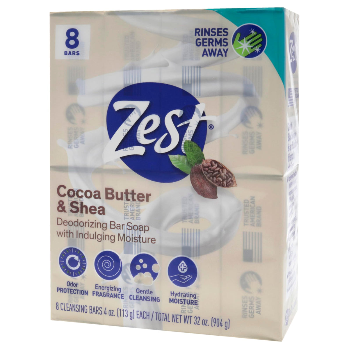 Zest Bar Soap - 8 Bars - Enriched With Cocoa Butter And Shea for Ultra Moisturizing Cleansing - Leaves Your Body Feeling Silky Smooth And Deeply Moisturized Zest