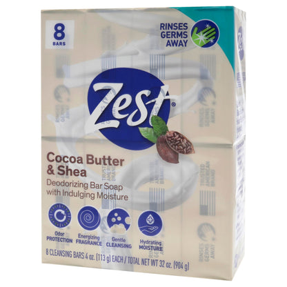 Zest Bar Soap - 8 Bars - Enriched With Cocoa Butter And Shea for Ultra Moisturizing Cleansing - Leaves Your Body Feeling Silky Smooth And Deeply Moisturized Zest
