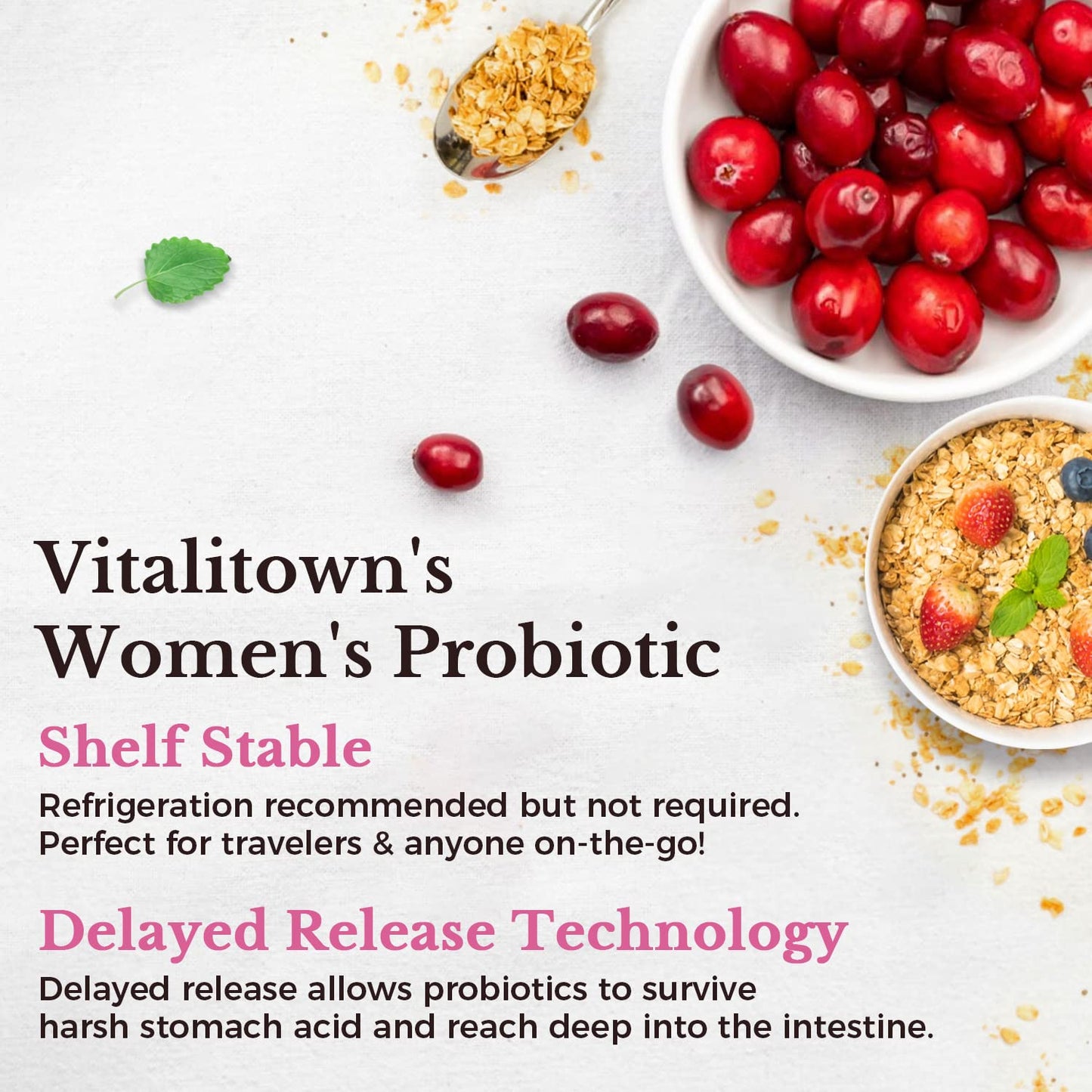 Vitalitown Probiotics for Women 120 Billion CFUs, 30 Strains, with Prebiotics & Digestive Enzymes & Cranberry, Gut & Vaginal Health, Vegan 30 Vitalitown