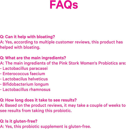 Pink Stork Women's Probiotic, 50 Billion CFU, 30 Count | Clinically Studied Strains, Vaginal, Gut, Urinary + Hormone Support, pH Balance, Yeast & Odor, Probiotic Prebiotic Blend