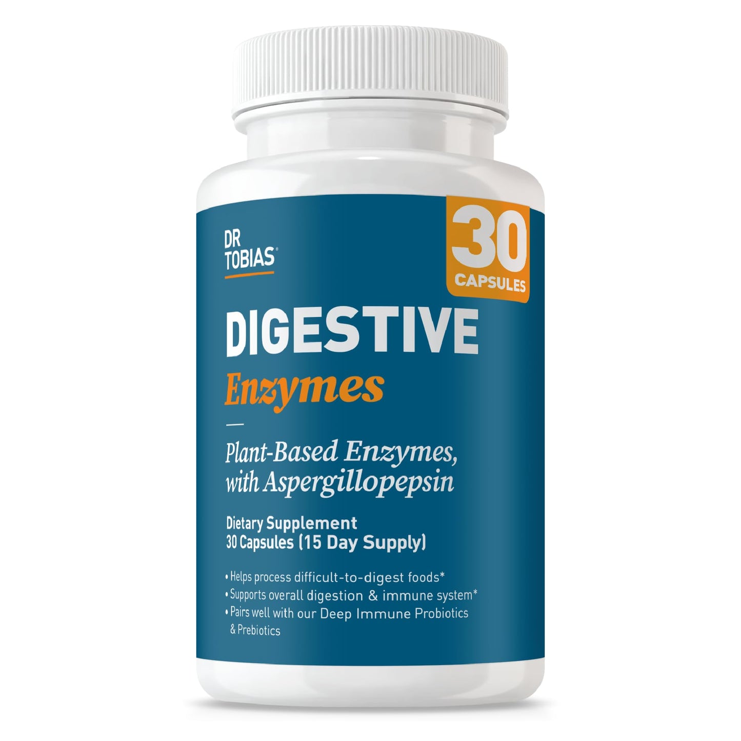 Dr. Tobias Digestive Enzymes Digestion Supplement with 18 Enzymes for Digestion and Gut Health | Includes Amylase Bromelain Lipase Lactase Protease Papain & More (60 Capsules 30 Servings)
