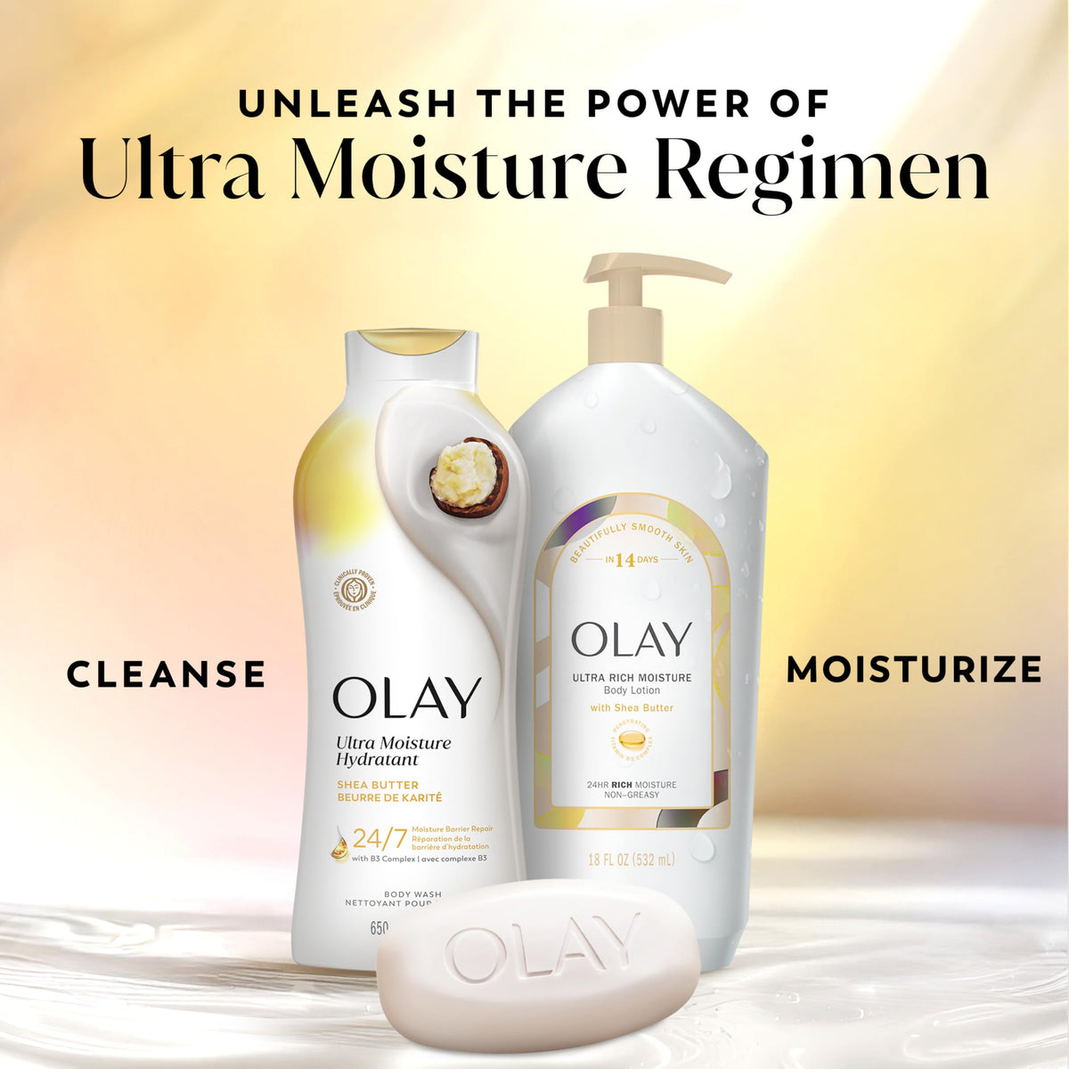 Olay Body Wash for Women, Ultra Moisture, 24hr Moisturizing, Hydrating & Refreshing, B3 Vitamin Complex, Free of Parabens & Phthalates, for All Skin Types, Shea Butter Scent, 22 fl oz (Pack of 4) Olay