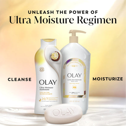 Olay Body Wash for Women, Ultra Moisture, 24hr Moisturizing, Hydrating & Refreshing, B3 Vitamin Complex, Free of Parabens & Phthalates, for All Skin Types, Shea Butter Scent, 22 fl oz (Pack of 4) Olay