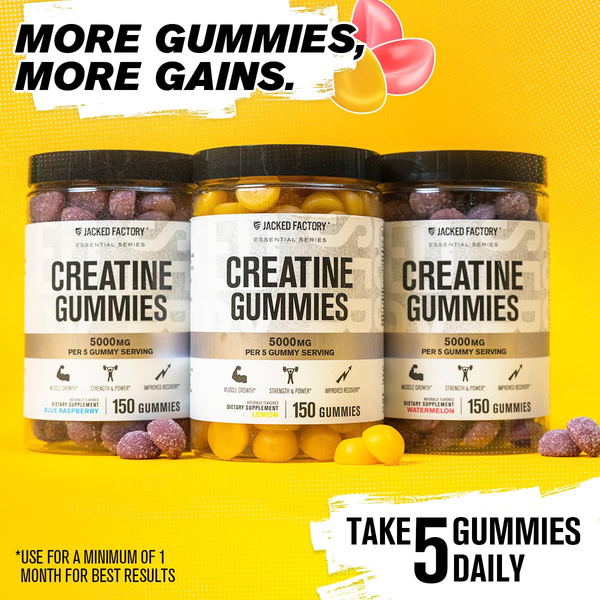 Jacked Factory Creatine Gummies 5g Daily Dose (1g per Gummy) - Creatine Gummy for Men and Women, Vegan-Friendly, Travel-Friendly, Third-Party Tested - 150 Gummies, Blue Raspberry Jacked Factory buy australia supplements