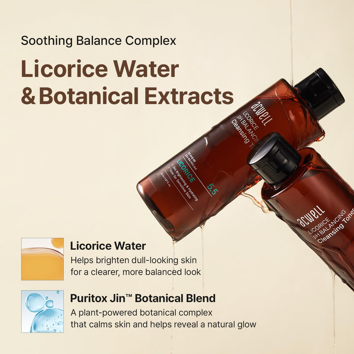 ACWELL Licorice pH 5.5 Balancing Cleansing Toner - Alcohol-Free Korean Face Toner, Hydrating Clarifying Formula for Dull and Combination Skin, 5.07 fl oz ACWELL
