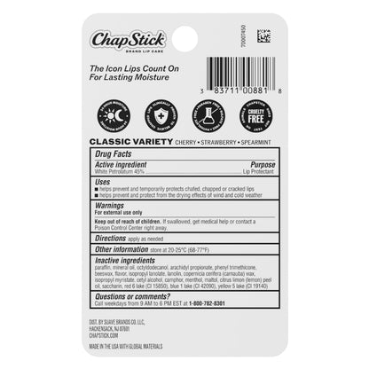 ChapStick Lip Care Set, Classic Collection 3-Pack – Spearmint, Cherry, and Strawberry Lip Balm, 0.15 Oz Ea ChapStick