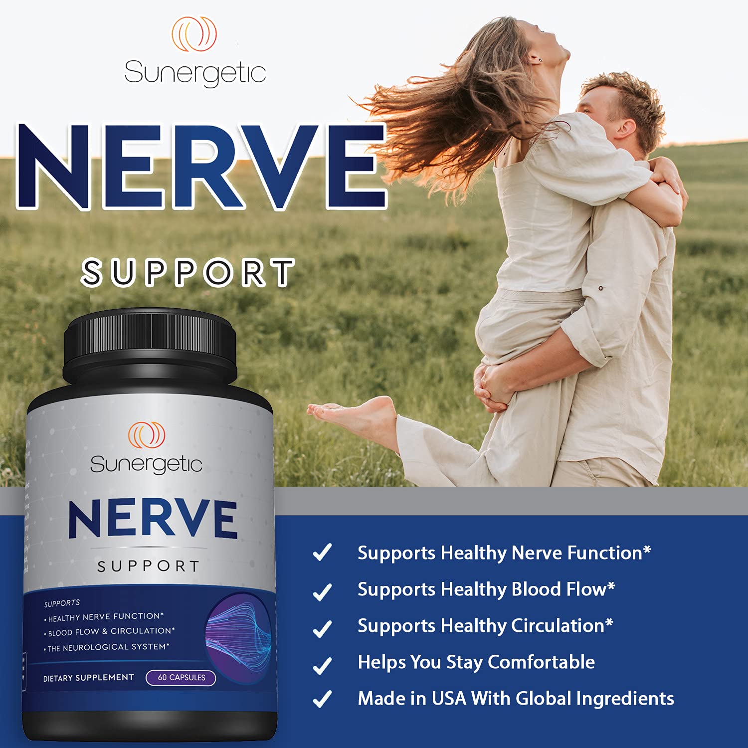 Premium Nerve Support Supplement – with Alpha Lipoic Acid (ALA) 600 mg, Acetyl-L-Carnitine (ALC) & Benfotiamine - Nerve Support Formula for Healthy Circulation, Feet, Hands & Toes - 60 Capsules Sunergetic buy australia supplements