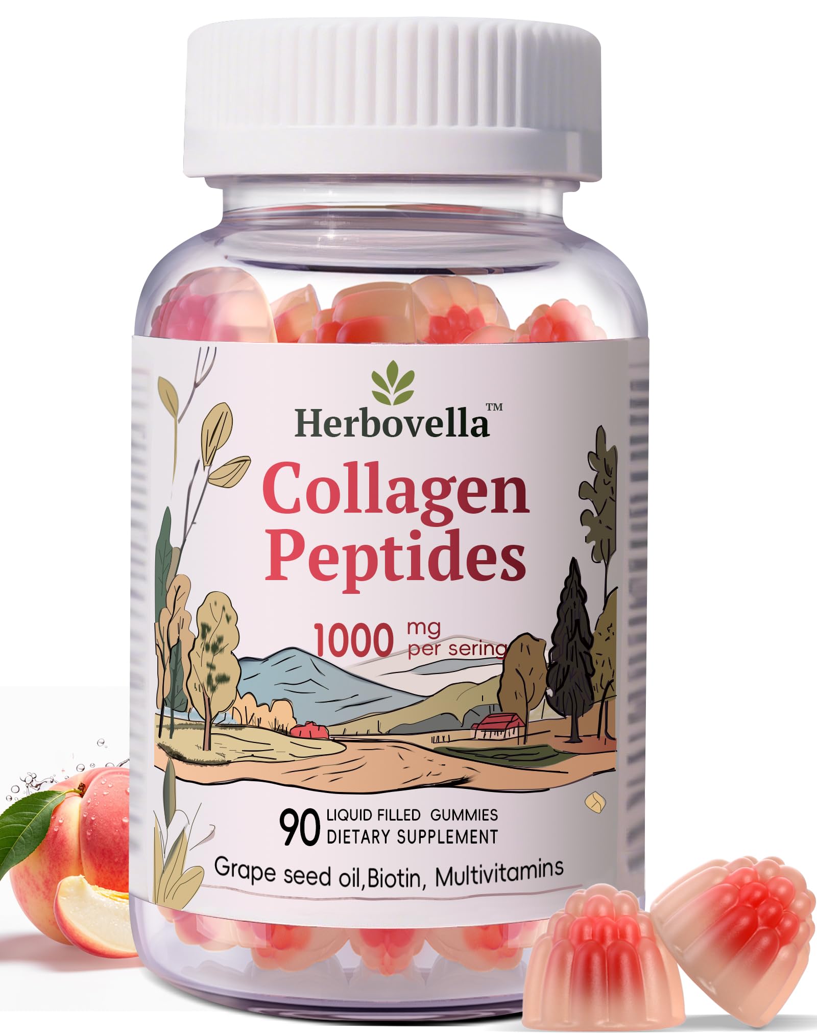 Herbovella Marine Collagen Peptides Gummies for Women- Hydrolyzed Collagen Peptides 1000mg with Biotin, Vitamins, Hyaluronic Acid- for Skin Hair Nails -Sugar Free, 30 Servings, Peach Flavor Herbovella buy australia supplements