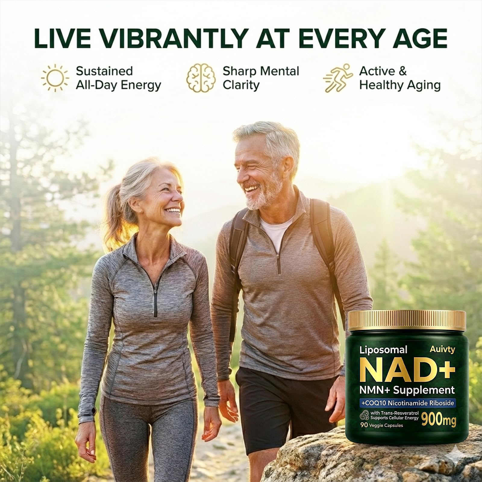 Auivty Liposomal NAD+ NMN Supplement with COQ10, Nicotinamide Riboside, Trans-Resveratrol, 900mg, 90 Veggie Capsules Auivty buy australia supplements