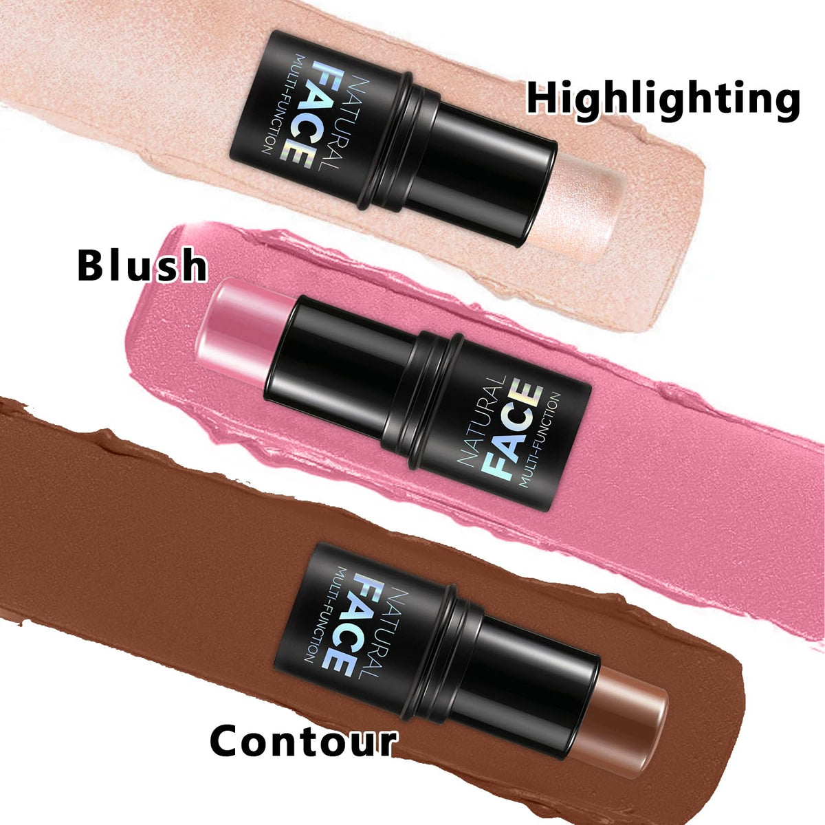 3Pcs Cream Contour Stick Makeup Kit, Shades with Highlighter, Blush and Bronzer Contour Stick for Sculpt the Cheeks, Long Lasting, Waterproof, Matte & Dewy Finish (LIGHT MEDIUM(2+5+6)) LemonSac