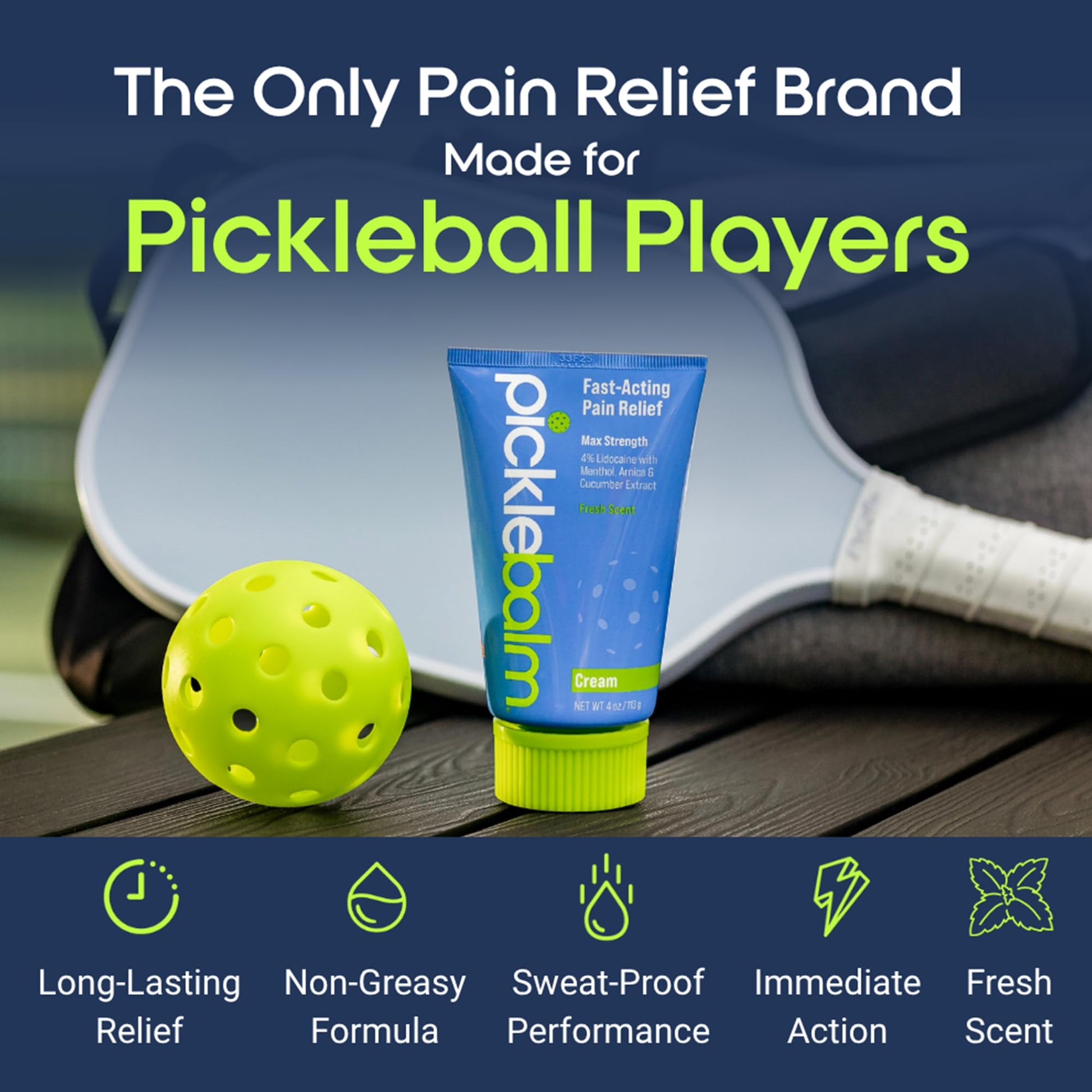 PickleBalm Pickleball Post-Game Muscle Pain Relief Cream with 4% Lidocaine, Arnica, Menthol, Cucumber Seed Extract for Shoulders, Knees, Wrists, and More, 4oz Cream PickleBalm buy australia supplements