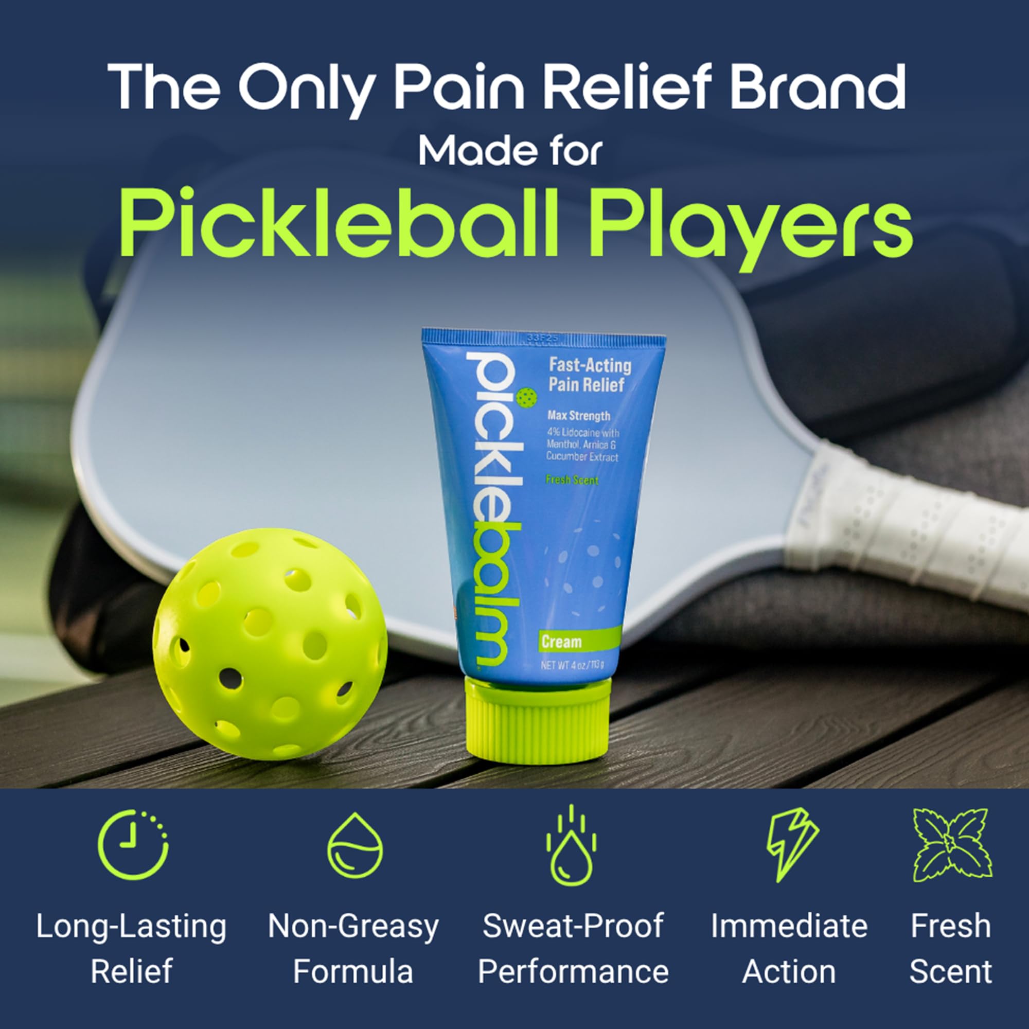 PickleBalm Pickleball Post-Game Muscle Pain Relief Cream with 4% Lidocaine, Arnica, Menthol, Cucumber Seed Extract for Shoulders, Knees, Wrists, and More, 4oz Cream PickleBalm buy australia supplements