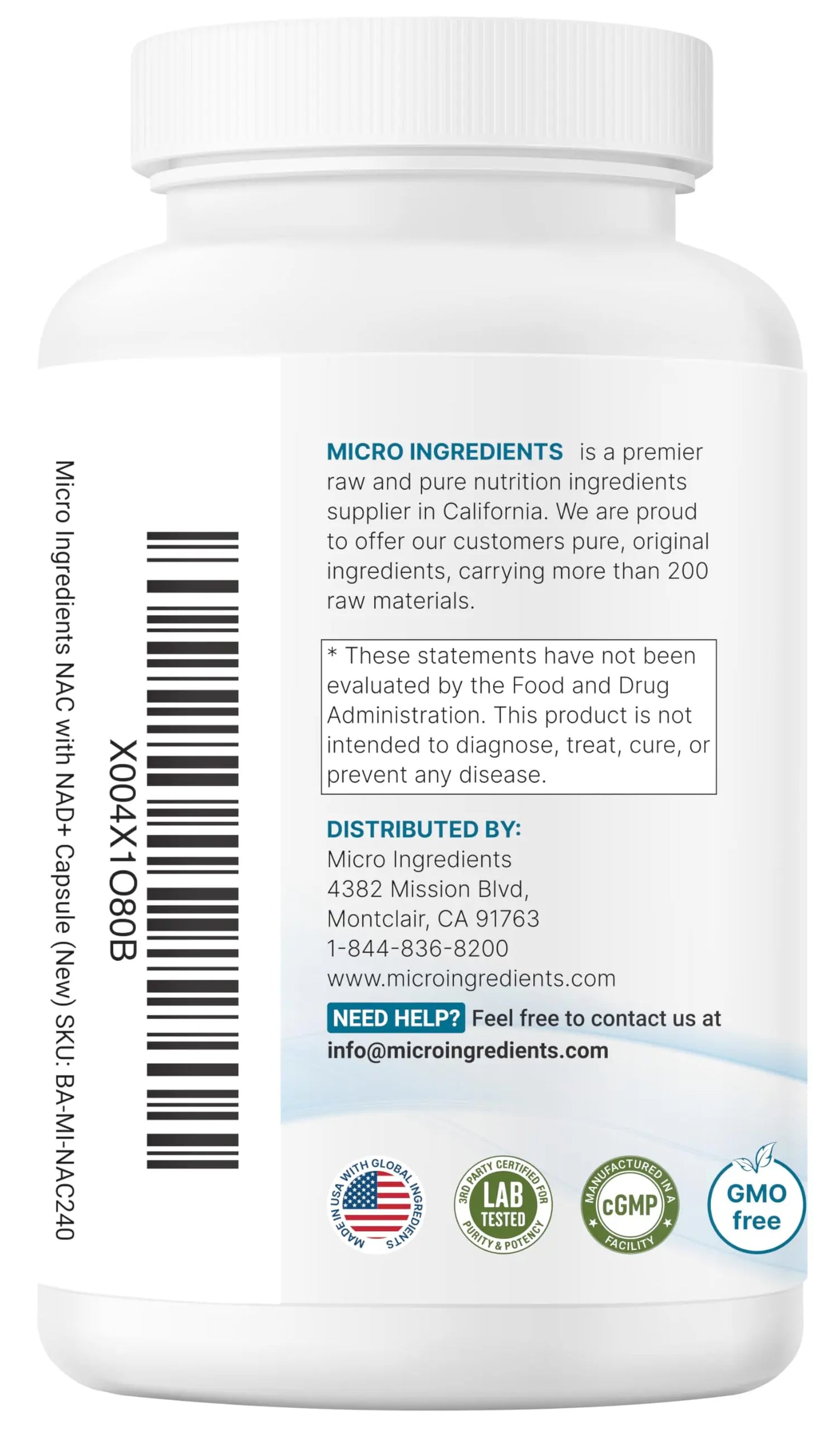 Micro Ingredients NAC with NAD+, 240 Vegetarian Capsules | 1,200 mg Per Serving | 2-in-1 N-Acetyl-L-Cysteine with Nicotinamide Adenine Dinucleotide Micro Ingredients