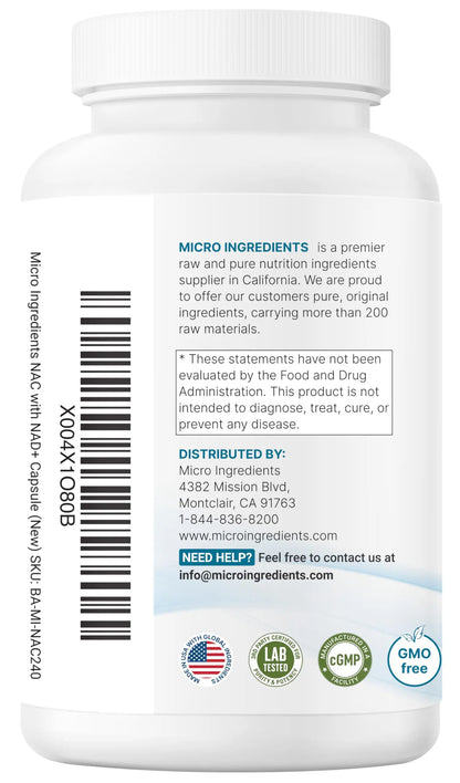 Micro Ingredients NAC with NAD+, 240 Vegetarian Capsules | 1,200 mg Per Serving | 2-in-1 N-Acetyl-L-Cysteine with Nicotinamide Adenine Dinucleotide Micro Ingredients