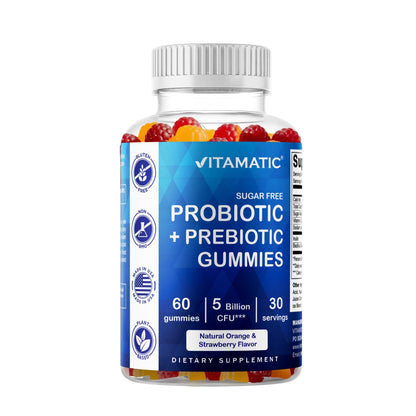 Vitamatic Probiotic Sugar Free Gummies for Men and Women – 5 Billion CFUs Digestive, Immune & Gut Health Support – Gluten Free Vitamatic