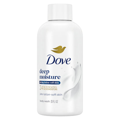 Dove Body Wash Deep Moisture for 24hr Lotion-Soft Skin Moisturizing Skin Cleanser with No Sulfates No Parabens 3 oz Dove