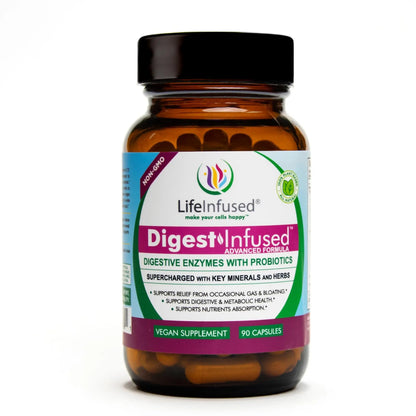 Life Infused Digestive Enzymes with Probiotics – 21 Plant-Based Enzymes with Bromelain, Papain, Amylase & Protease – Digestive Support for Gas & Bloating – Life Infused