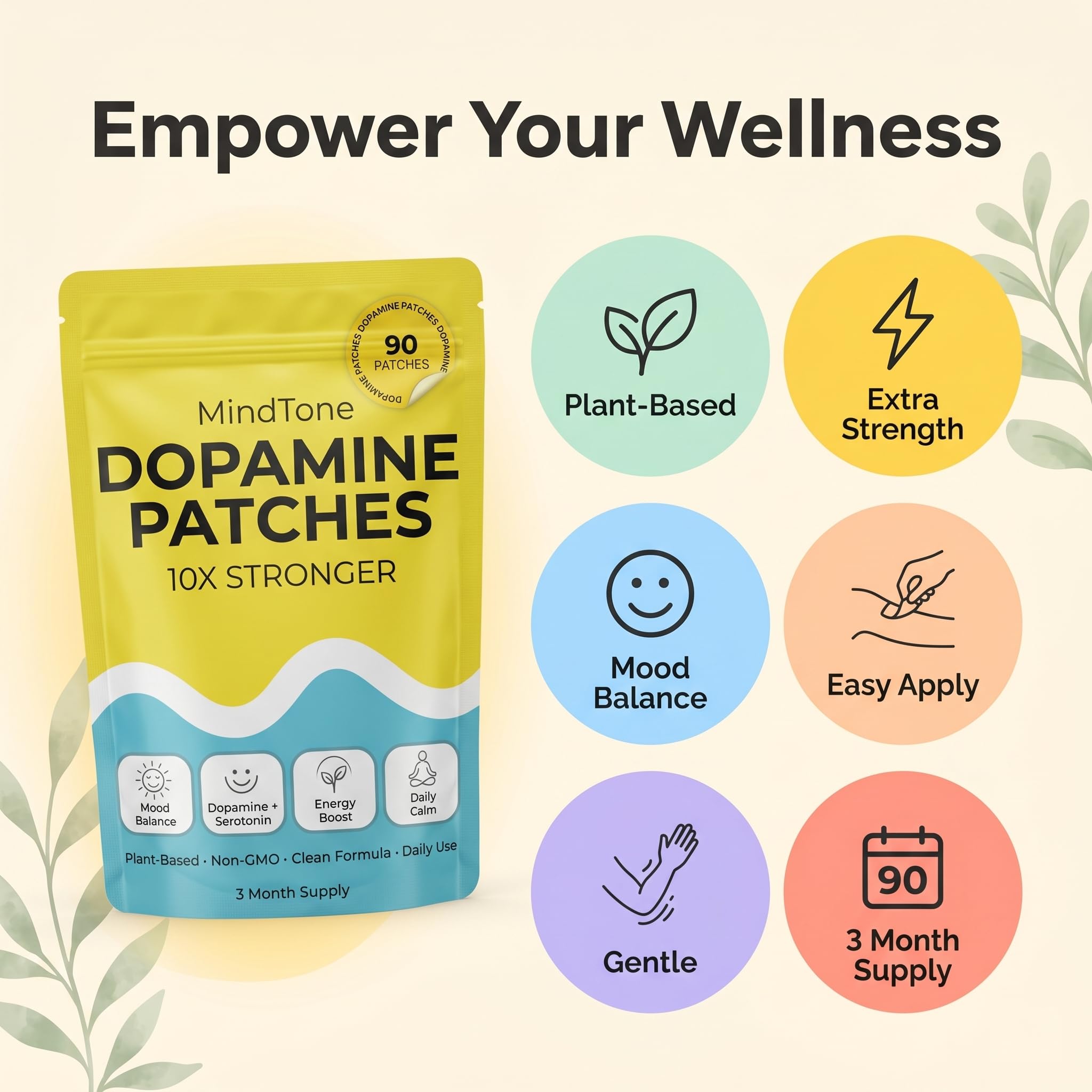 MindTone Dopamine Patches Extra Strength – 90 Count Plant-Based Non-GMO Mood Support & Energy Patch – Dopamine & Serotonin Balance – Mood Balance Patch for Women & Men – 3 Month Supply MindTone buy australia supplements