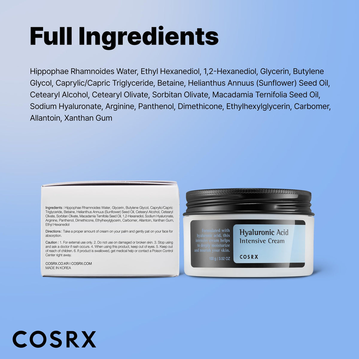 COSRX Hyaluronic Acid Cream, Daily Moisturizer for Sensitive Skin, 3.52 oz COSRX