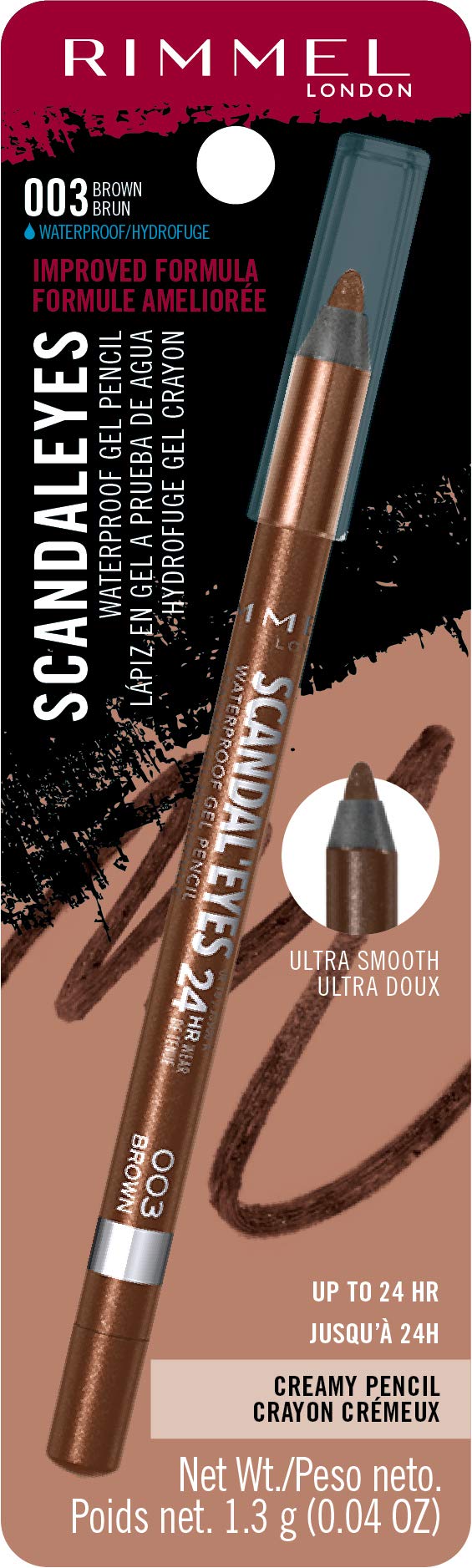 Rimmel London Scandaleyes Waterproof Gel Pencil Eyeliner, Long-Wearing, Ultra-Smooth, Smudge-Proof, 003, Brown, 0.04oz Rimmel