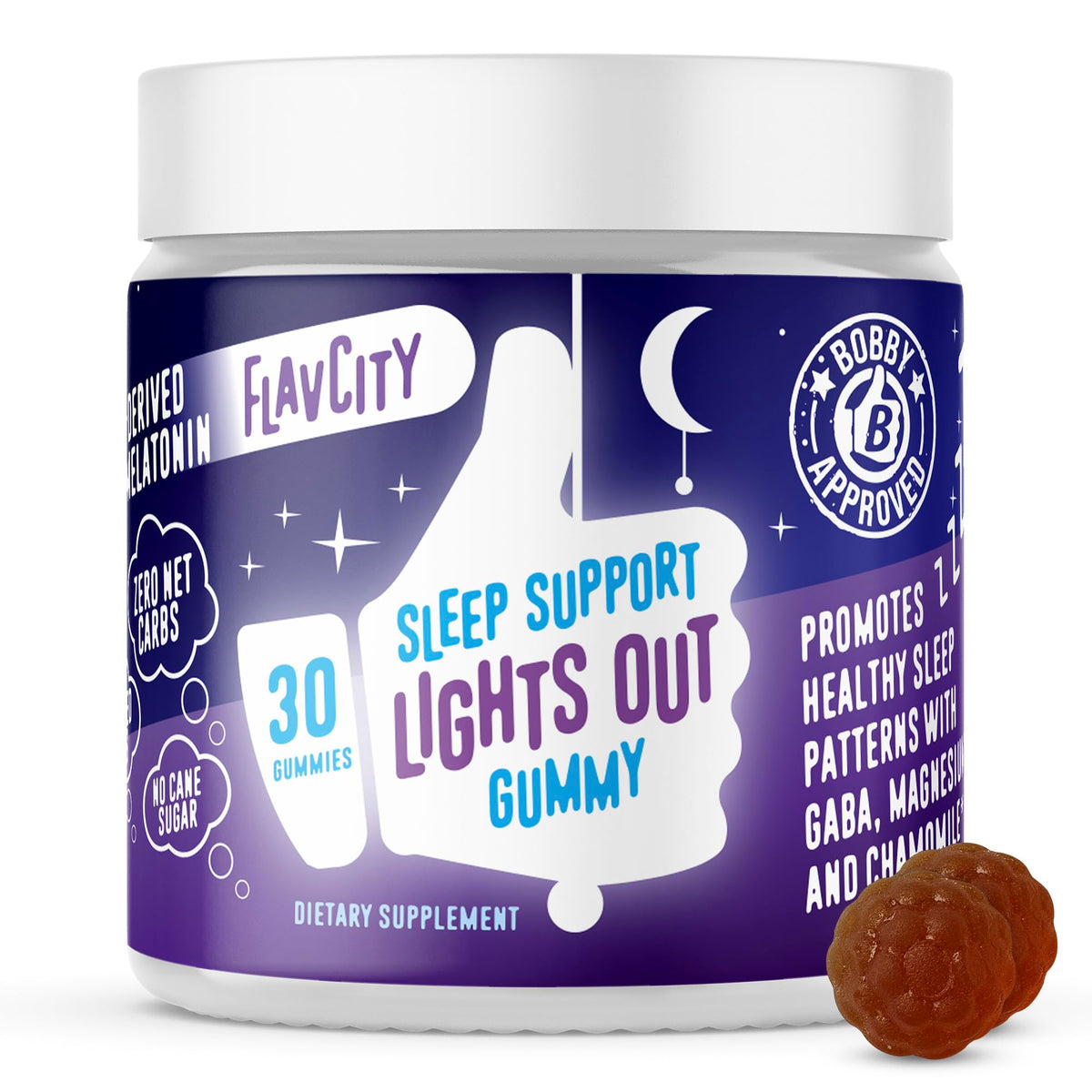 FlavCity Melatonin Sleep Gummies for Adults, Lights Out Gummy - Chewable Sleep Support Supplement with Plant-Based GABA, Magnesium FlavCity