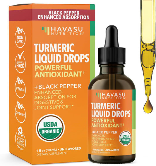 Organic Turmeric Supplement Liquid Drops, Unflavored,1 Fl Oz, 30 Servings | Liquid Turmeric with Black Pepper, USDA Certified, Vegan, Non-GMO 1000mg Curcumin for Movement and Immune Support Gsupps Australia