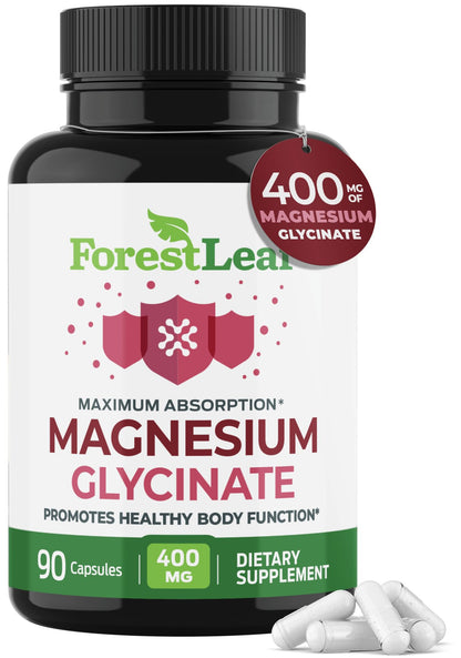 Pure Magnesium Glycinate 400mg Serving - High Absorption Magnesium Glycinate - Mag Bisglycinate for Stress, Bones, Muscles, Nerves, ForestLeaf