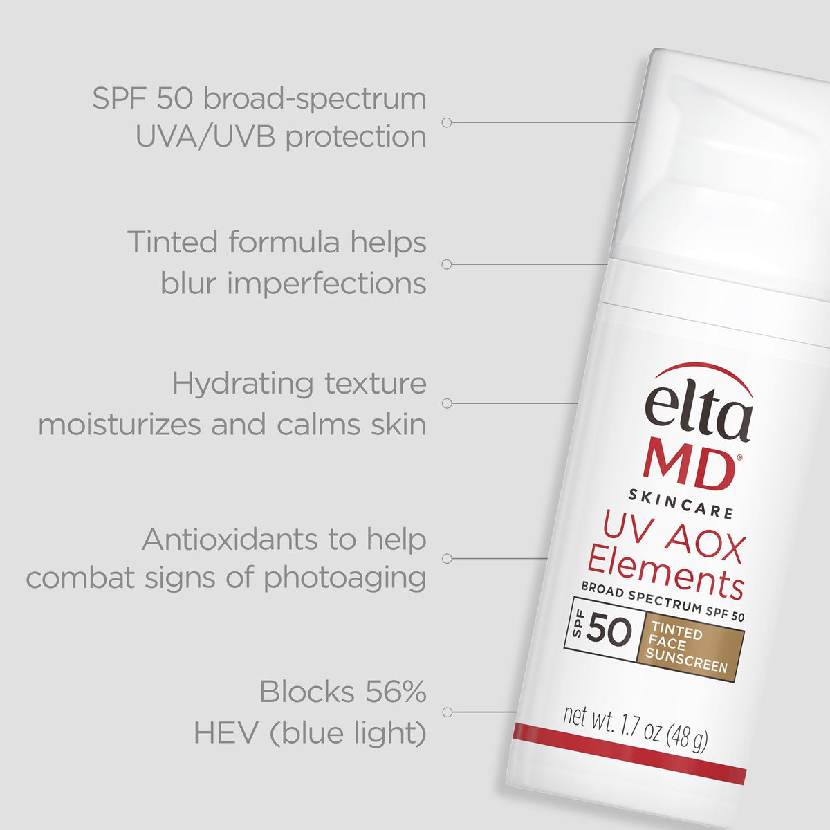 EltaMD UV AOX Elements 100% Mineral Tinted Face Sunscreen SPF 50, 1.7 oz EltaMD