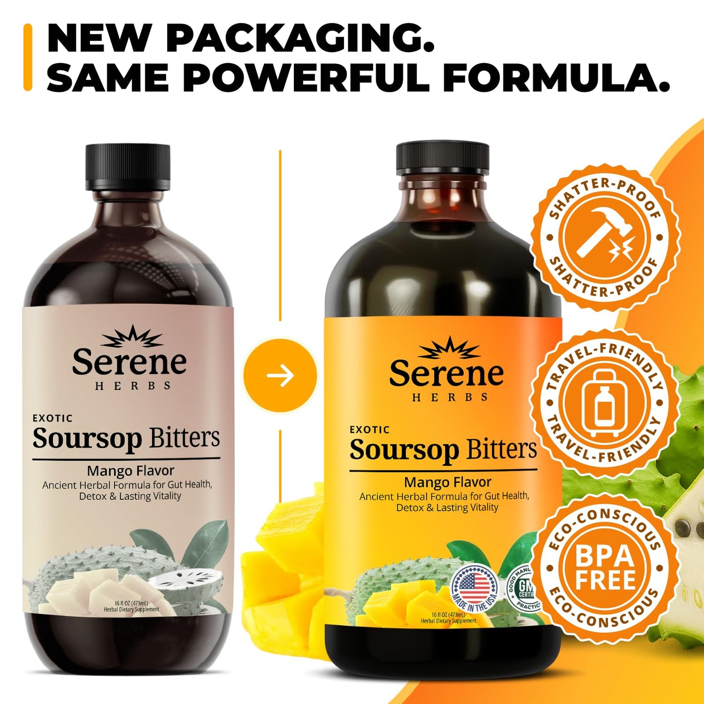 Serene Herbs Soursop Bitters Liquid with Soursop Leaves for Gut Cleanse, Detox & Immune Boost with Black Seed, Moringa, Irish Moss, Ashwaganda, Turmeric, 16 fl oz (16 Fl, Soursop)