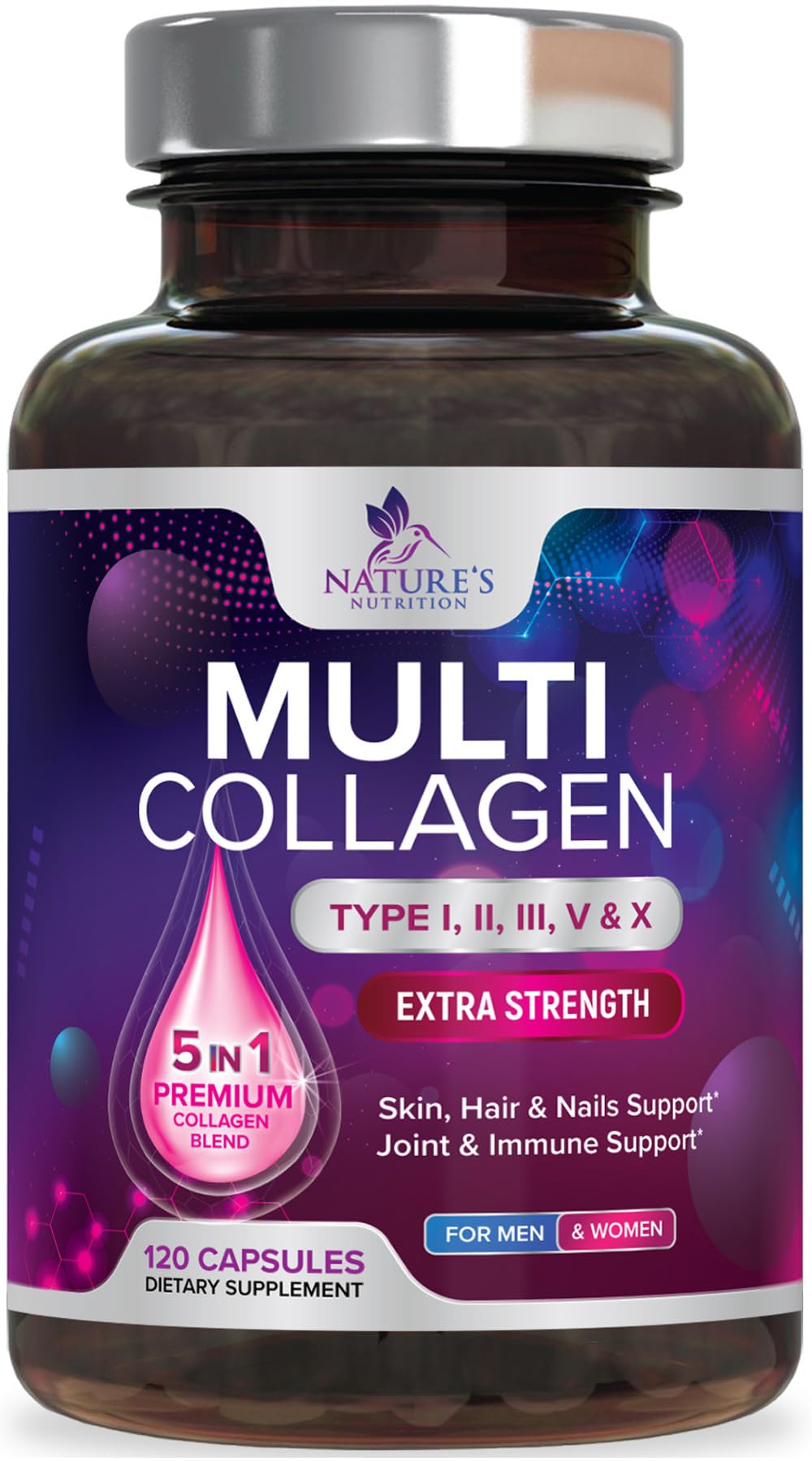 Multi Collagen Pills 2400 mg - Advanced Types I, II, III, V, X - Hydrolyzed Multi Collagen Peptides Pills, Collagen Supplements for Women & Men - Hair, Skin, & Nail Support Supplement - 120 Capsules Nature's Nutrition buy australia supplements
