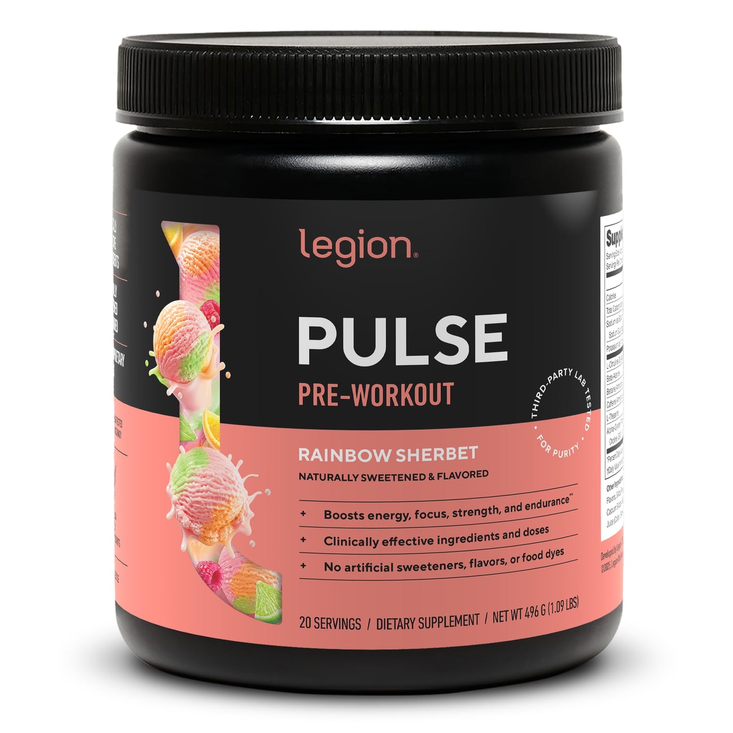 LEGION Pulse Pre Workout Supplement - All Natural Nitric Oxide Preworkout Drink to Boost Energy, Creatine Free, Naturally Sweetened, Beta Alanine, Citrulline, Alpha GPC (Fruit Punch)