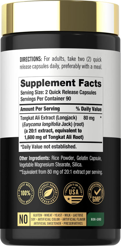Carlyle Tongkat Ali | 180 Quick Release Capsules | Non-GMO and Gluten Free Supplement Carlyle
