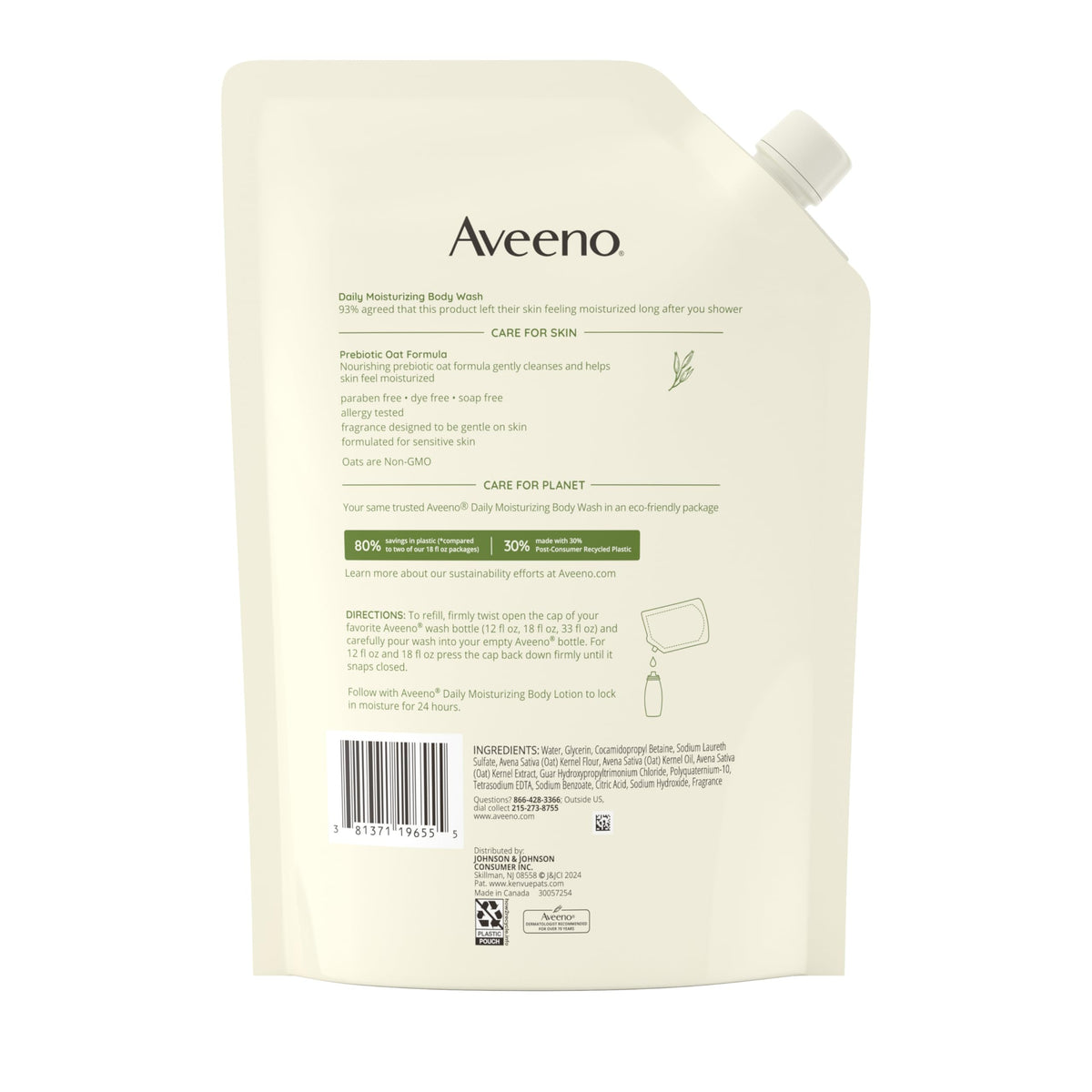 Aveeno Daily Moisturizing Body Wash Refill Pouch, 36 fl. oz Aveeno