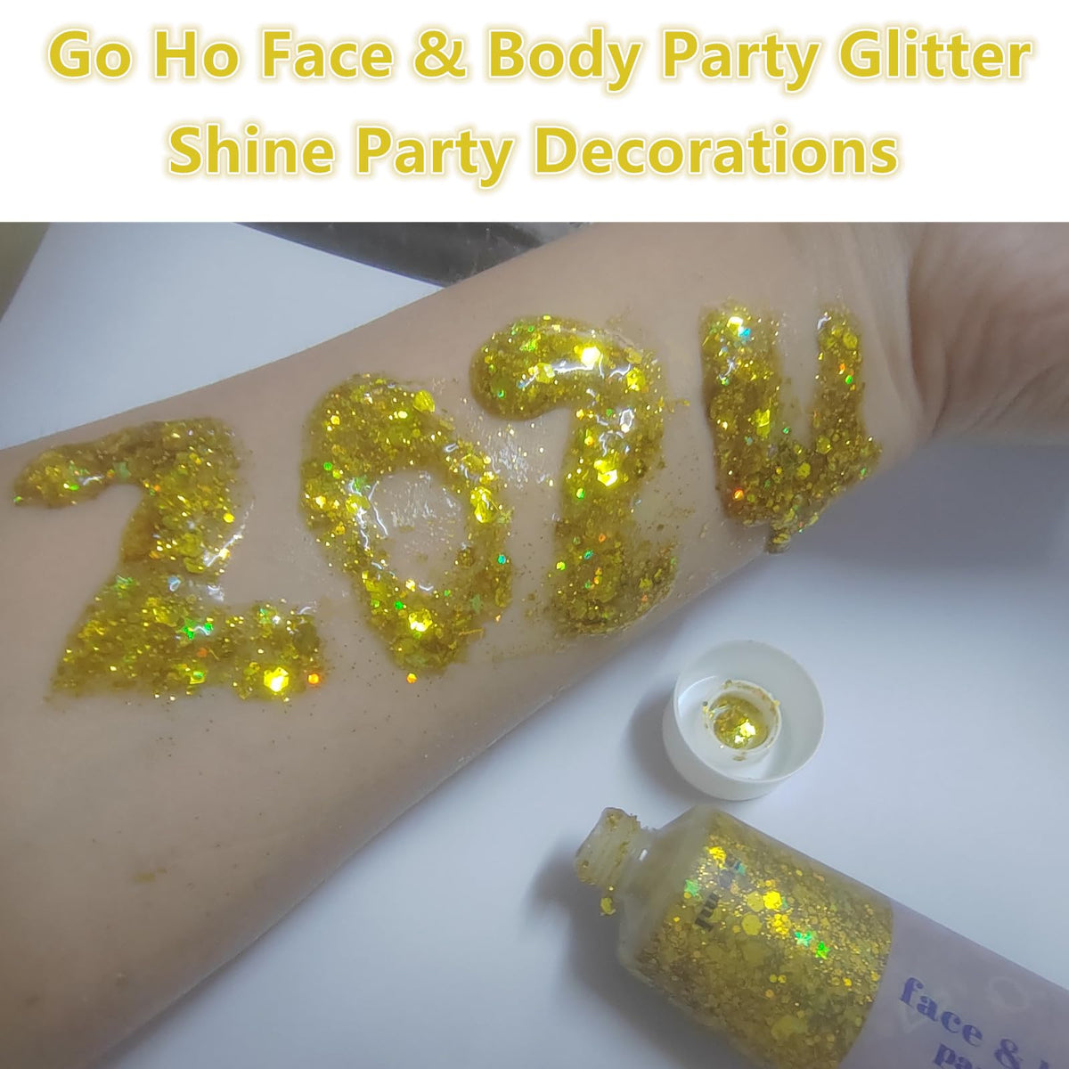 Go Ho Gold Face Body Glitter,Mardi Gras Glitter Makeup Gold Face Paint,Holographic Chunky Sequins Glitters for Eye Lip Hair Nails,Festival Rave Accessories,52g Go Ho