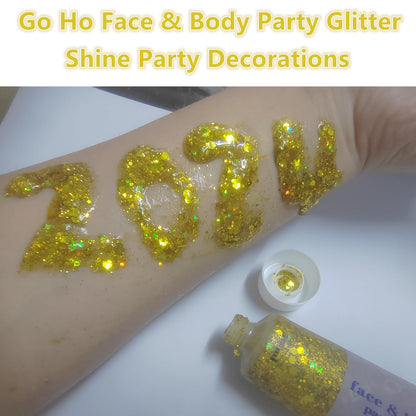 Go Ho Gold Face Body Glitter,Mardi Gras Glitter Makeup Gold Face Paint,Holographic Chunky Sequins Glitters for Eye Lip Hair Nails,Festival Rave Accessories,52g Go Ho
