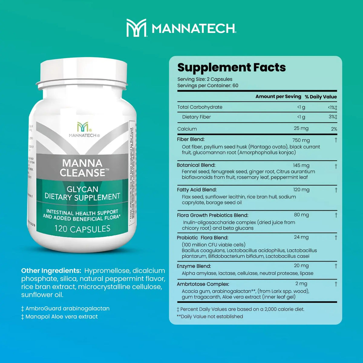 Mannatech Digestive Enzymes and Probiotics - Powered by Ambrotose Derived from The Aloe Vera Plant - Digestive and Colon Cleanser Helps Support Overall Gut Heath Mannatech