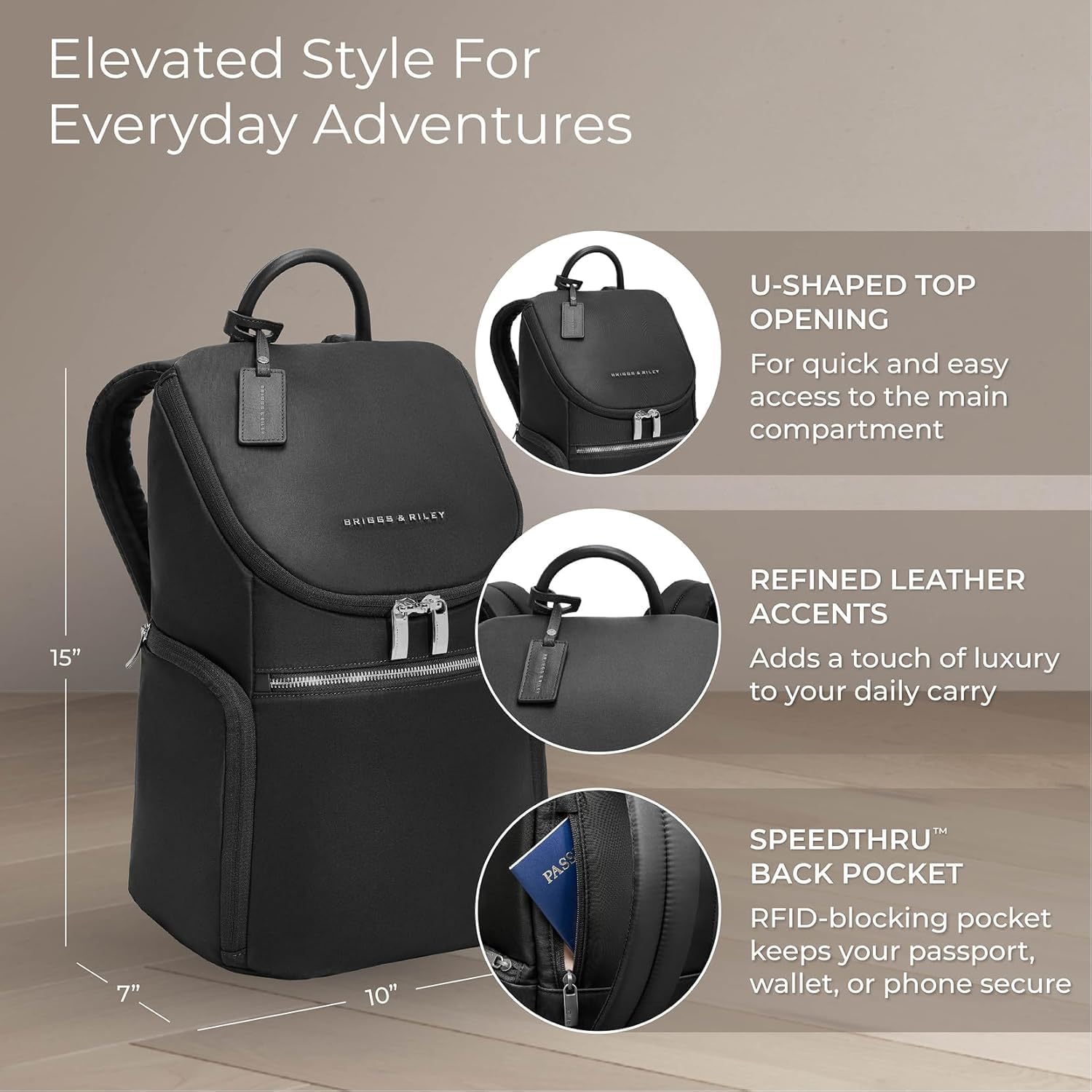 Briggs & Riley Rhapsody U-Zip Everyday Backpack, Fits 13 Inch Laptop, Black Gsupps Australia