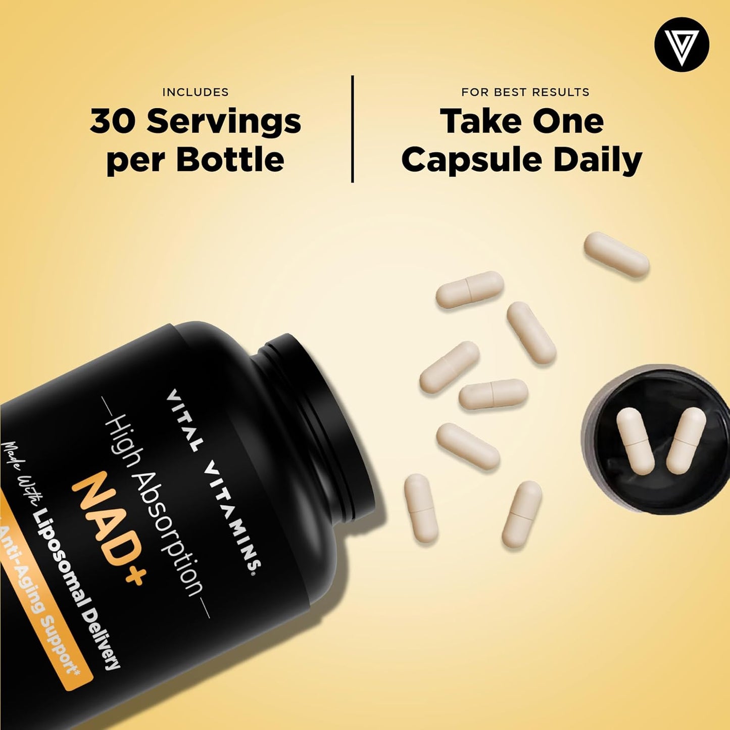 Vital Vitamins NAD+ Supplement, 500mg Liposomal for Better Absorption | Supports Cellular Energy, Brain Health and Healthy Aging, Vegan, 30-Day Supply Gsupps Australia